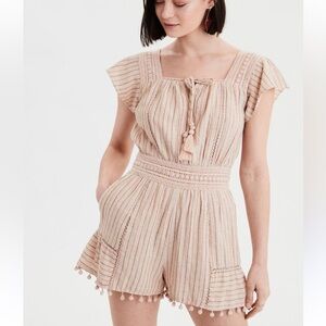 American Eagle Striped Cotton Linen Blend Romper – Size Medium Tall